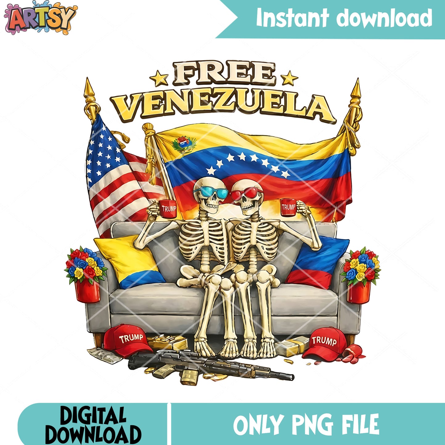 Skeleton and venezuela flag png, latin america  png, free venezuela png