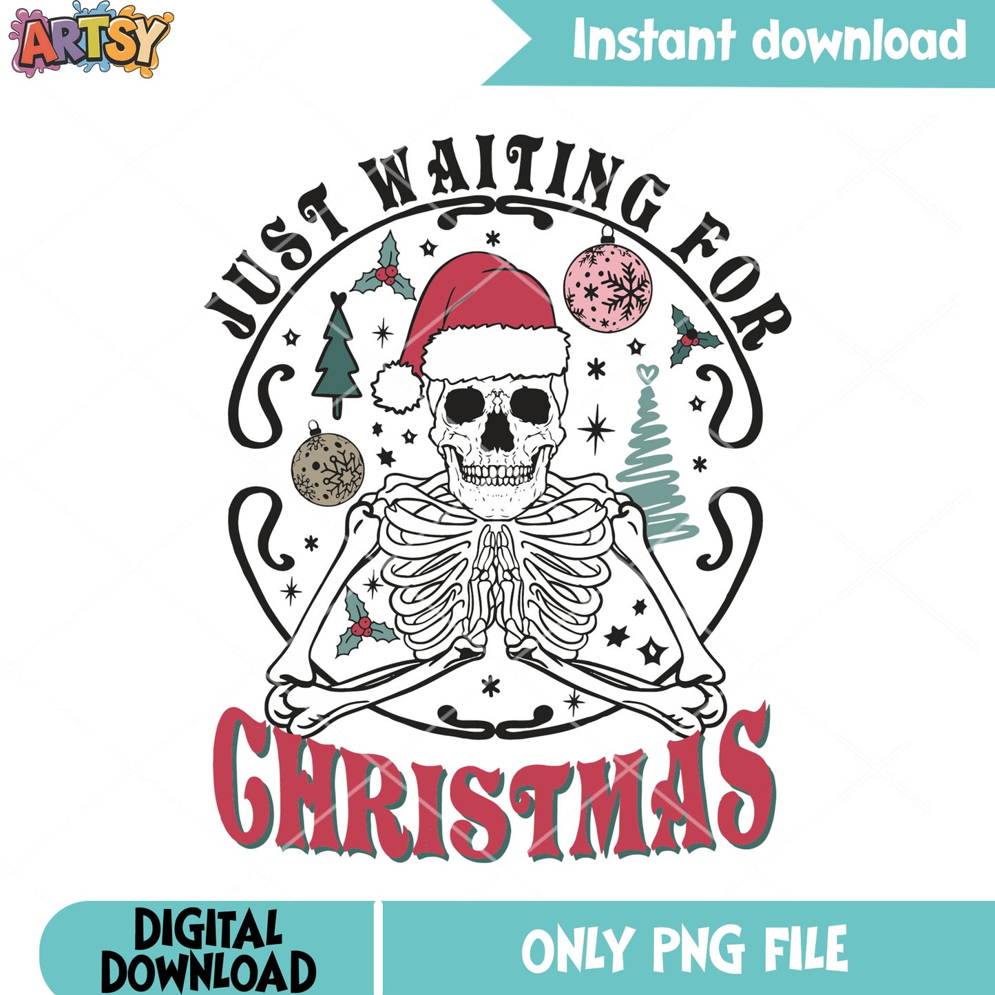 Skeleton is wating for christmas png, santa costume png, christmas png