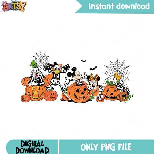 Skeleton mickey and friend png, jack o lantern png, scary pumpkin png
