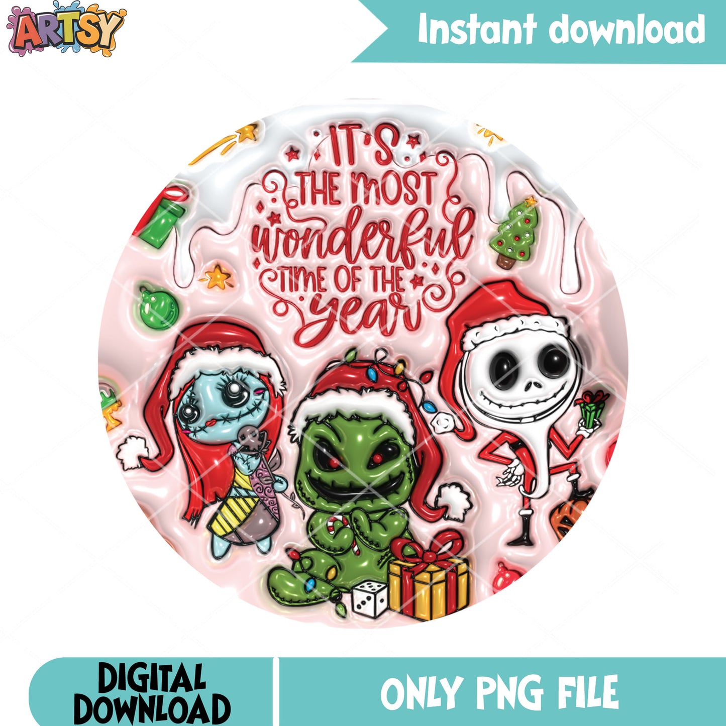 Skeleton santa christmas png, grinch decor lights png, pink cute png