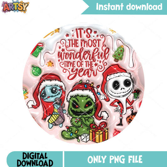 Skeleton santa christmas png, grinch decor lights png, pink cute png