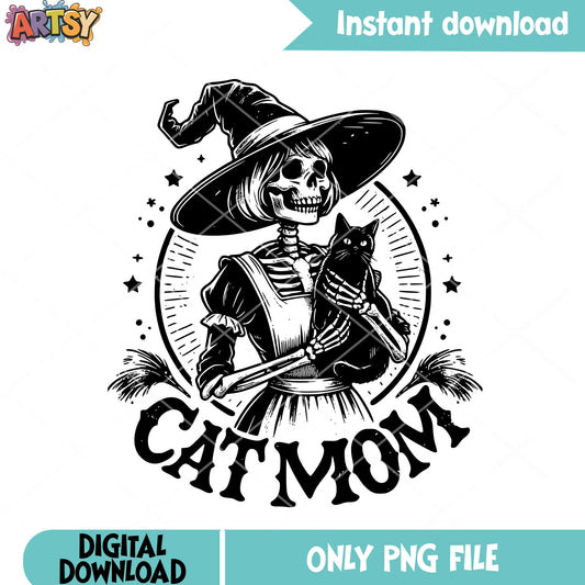 Skeleton the black cat png, witch hat png, halloween scary png