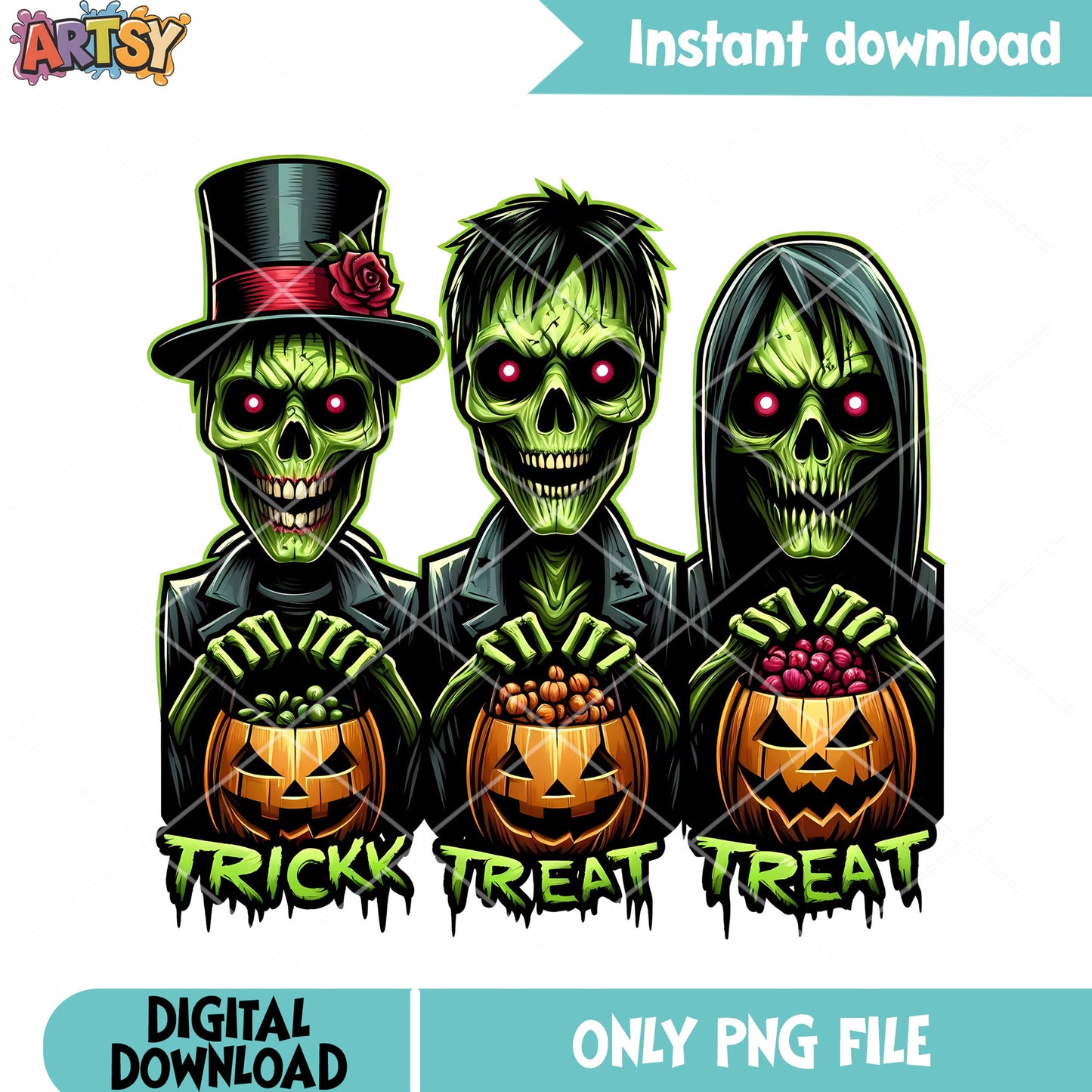 Skeleton trick or treat png, jack o lantern png, scary halloween png