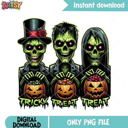 Skeleton trick or treat png, jack o lantern png, scary halloween png