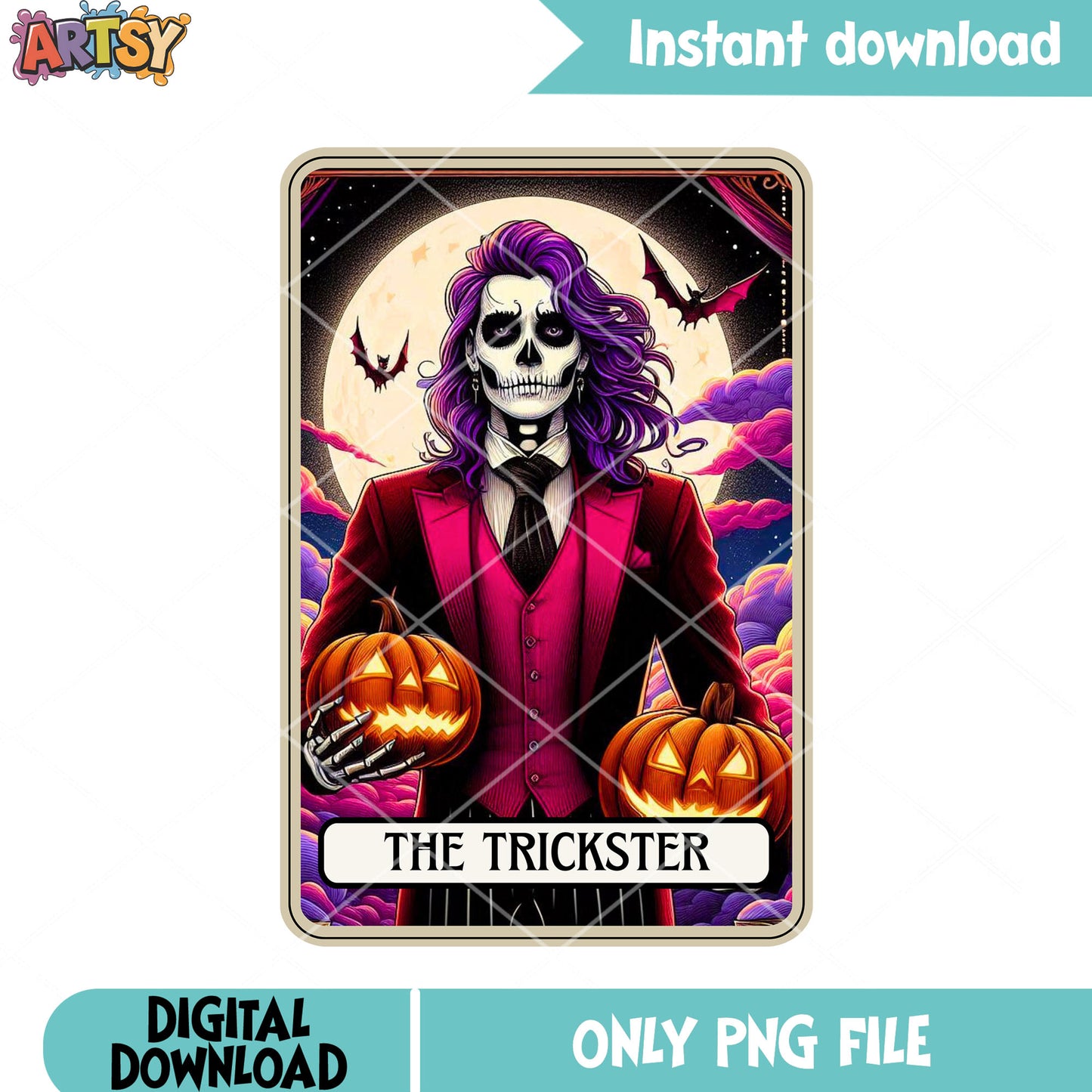 Skull face the trickster png, full moon night png, halloween night png