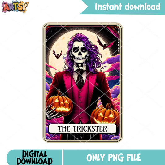 Skull face the trickster png, full moon night png, halloween night png