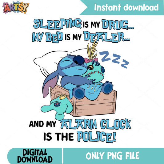 Sleeping Stitch Funny Quote PNG, Stitch Sleeping PNG, Disney PNG