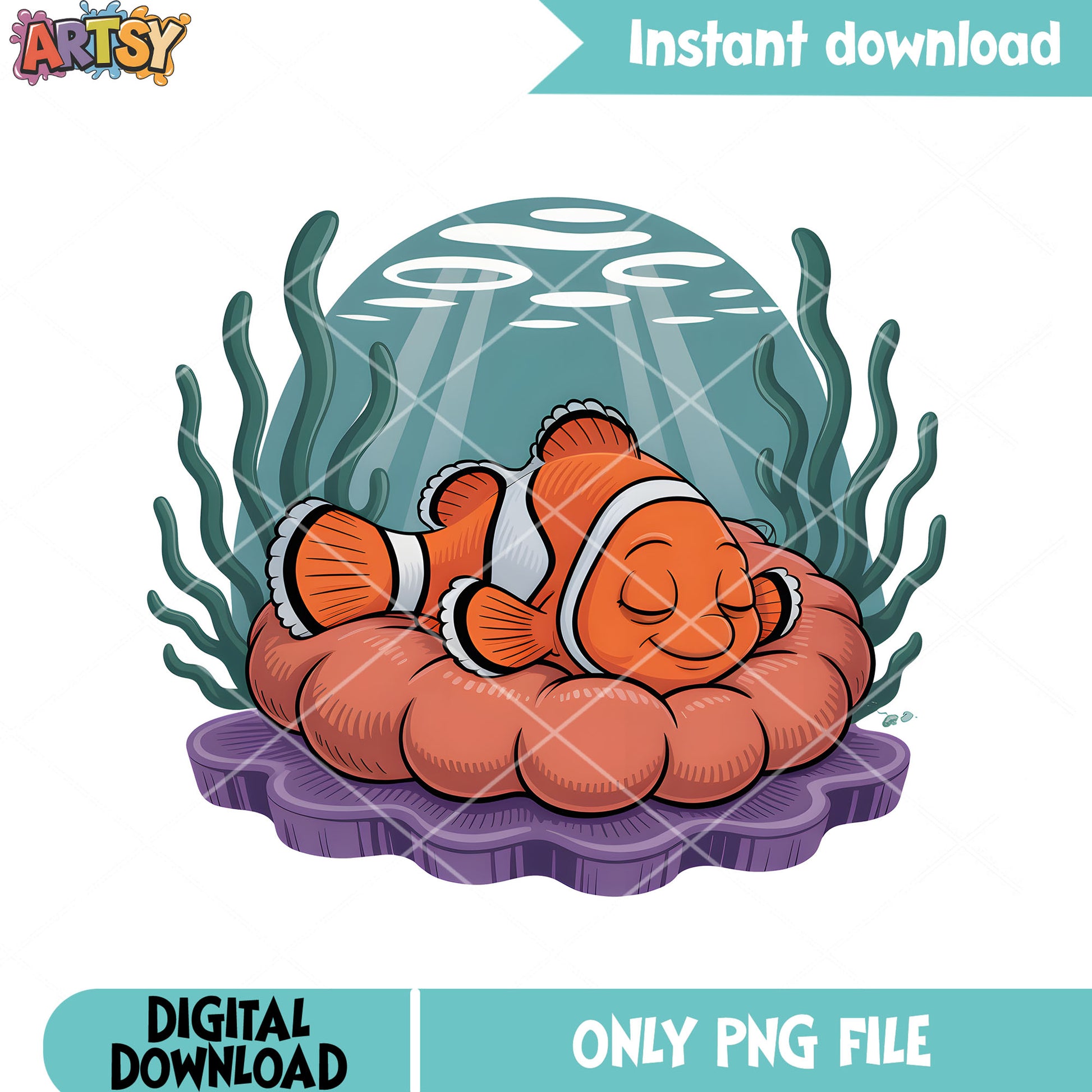 Sleepy nemo in coral png, finding nemo png, clownfish nemo png
