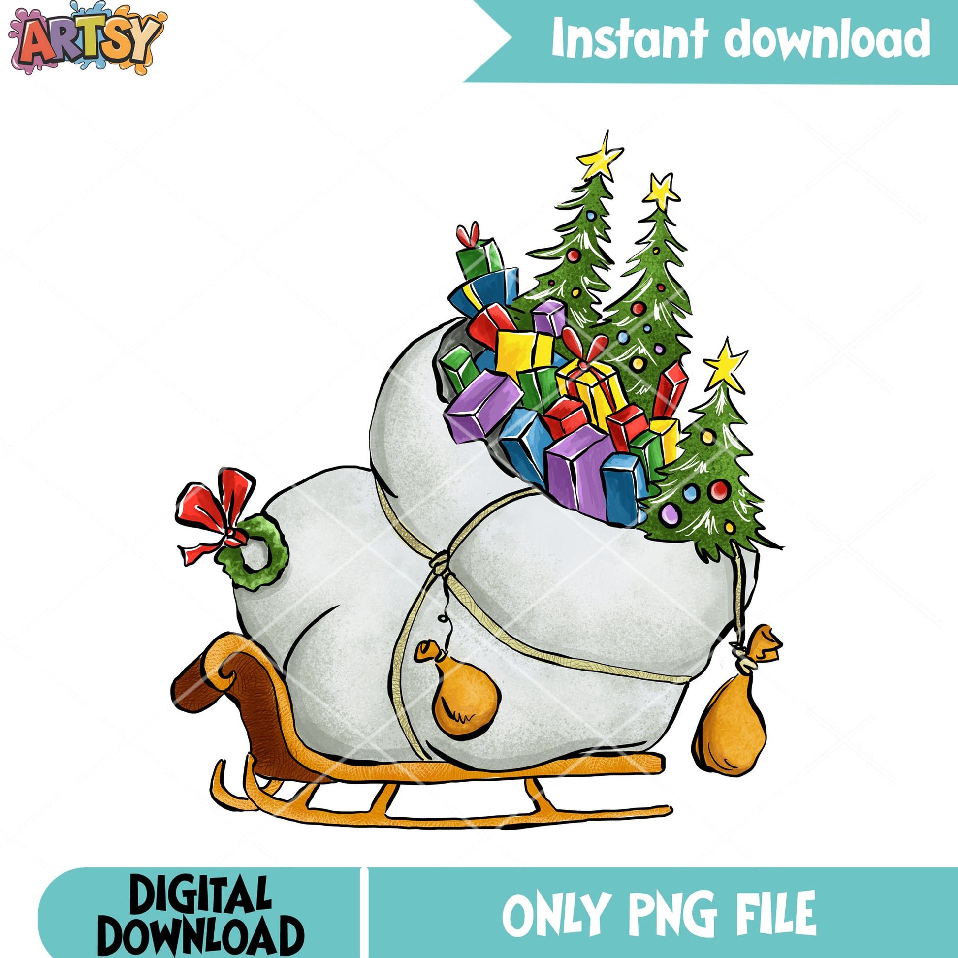 Sleigh to give them kid png, christmas gifts png, christmas wreath png