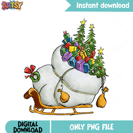 Sleigh to give them kid png, christmas gifts png, christmas wreath png
