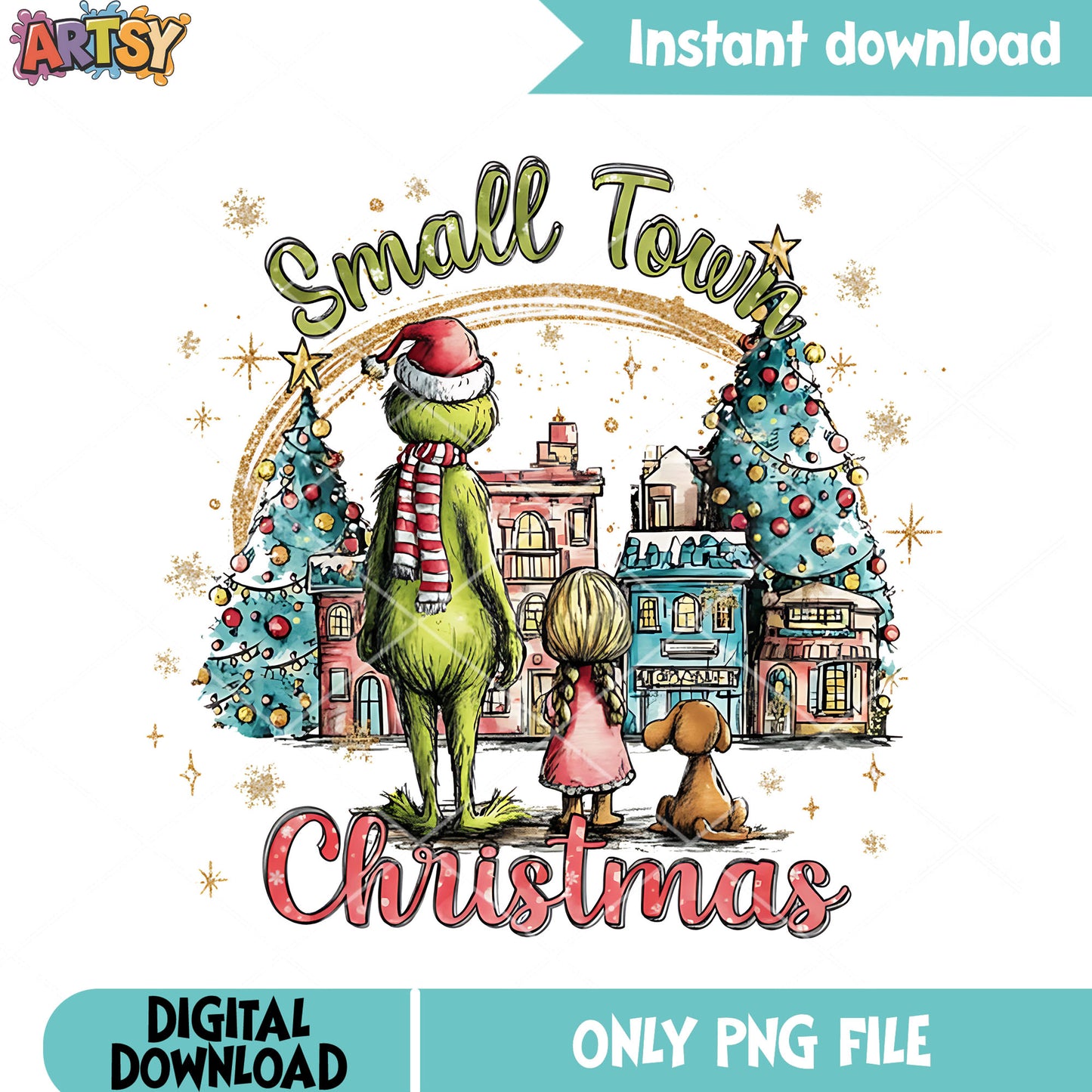 Small grinch alone xmas png, whoville town png, cindy lou who png
