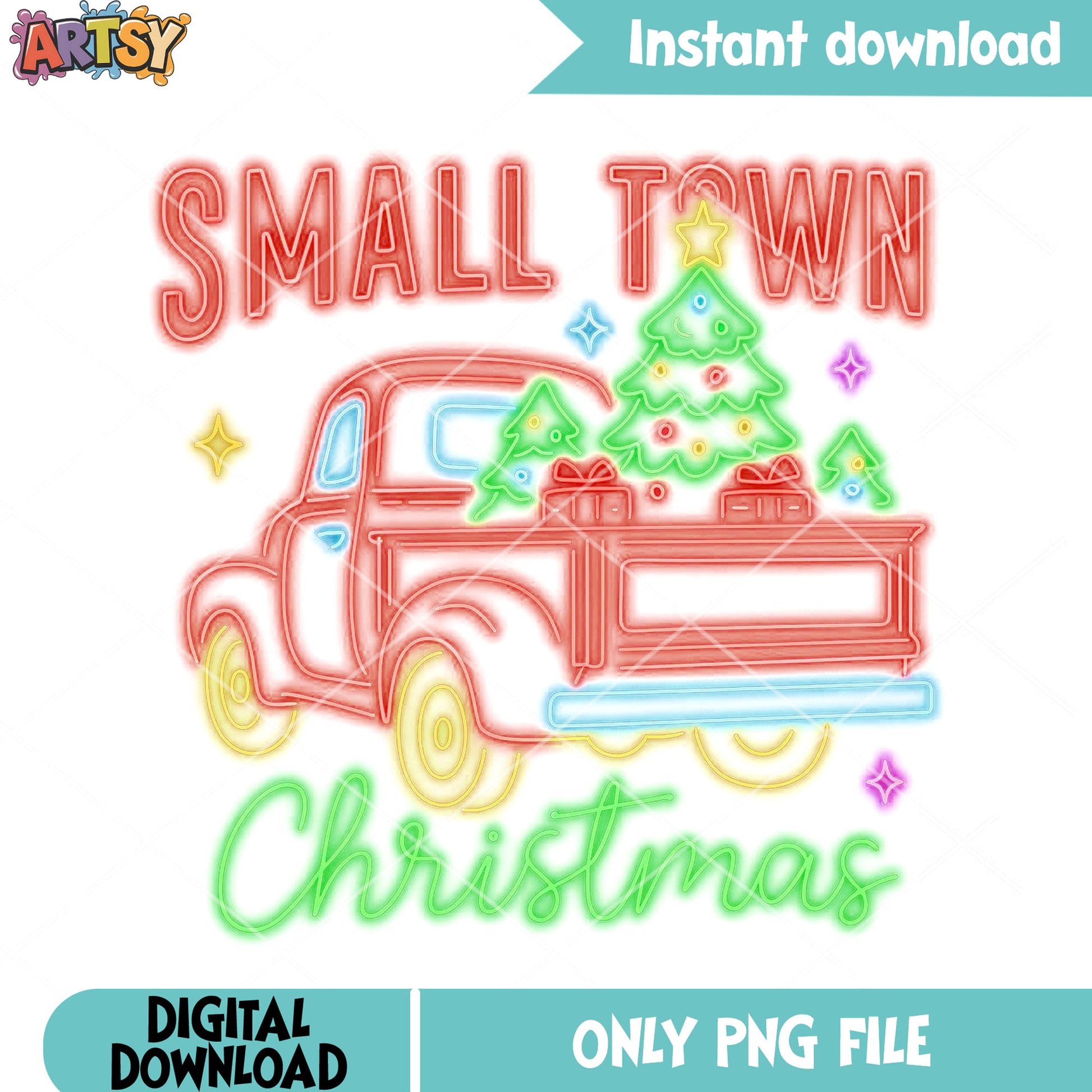 Small town christmas png, christmas tree png, christmas decor png