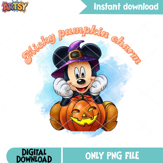 Smile pumpkin and mickey png, jack o lantern png, witch hat png