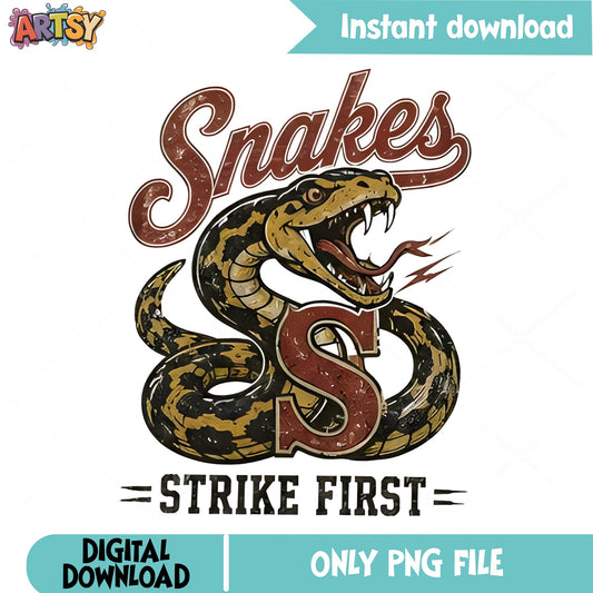 Snakes Strike First PNG, Vintage Snake Mascot PNG, Retro PNG