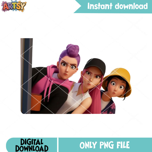 Sneaky huntrix girls png, kpop demon hunters png, huntrix kpop png