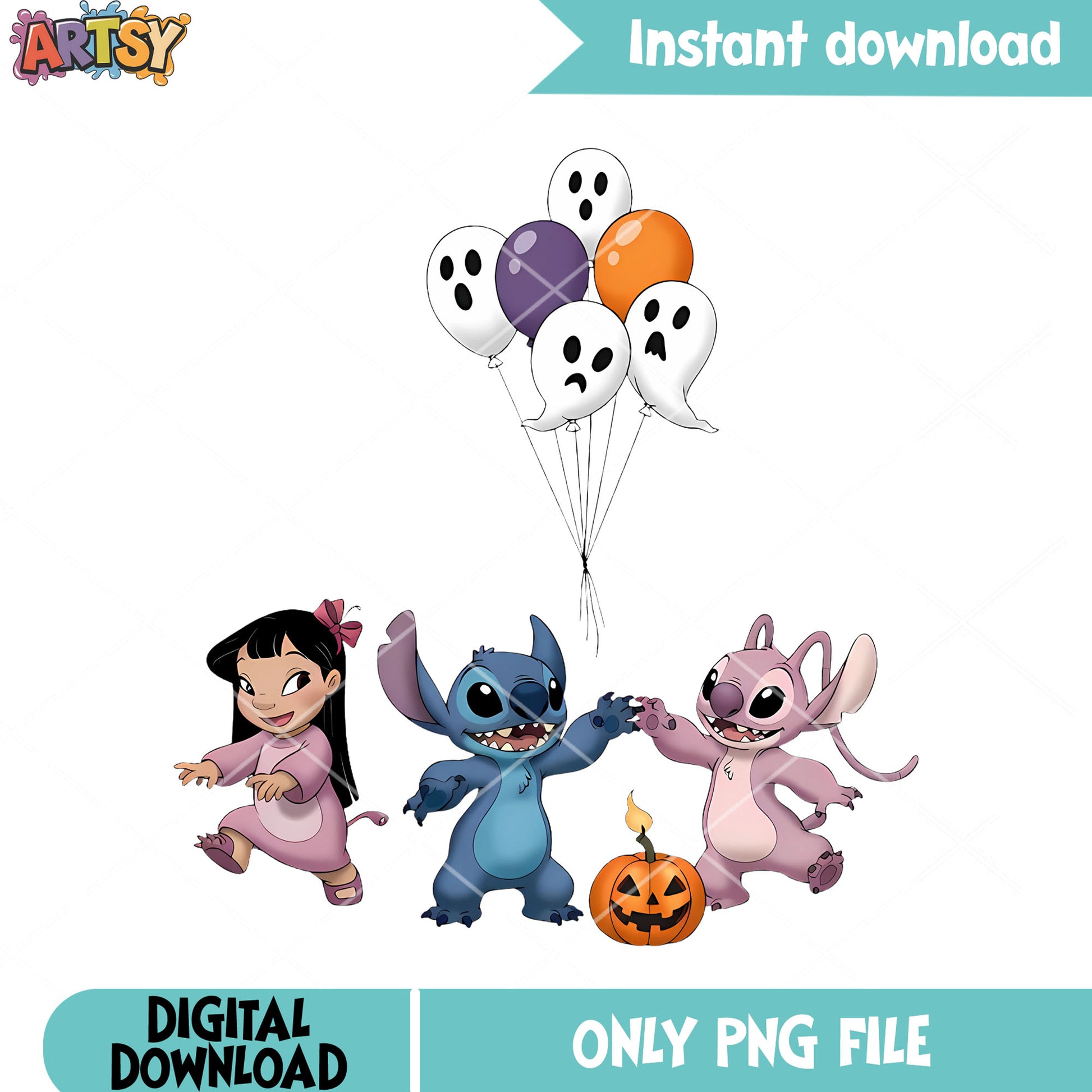 Snitching lilo png, spirit balloon png, happy halloween png