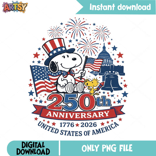 Snoopy 250th Anniversary USA PNG, 4th Of July PNG, Patriotic PNG