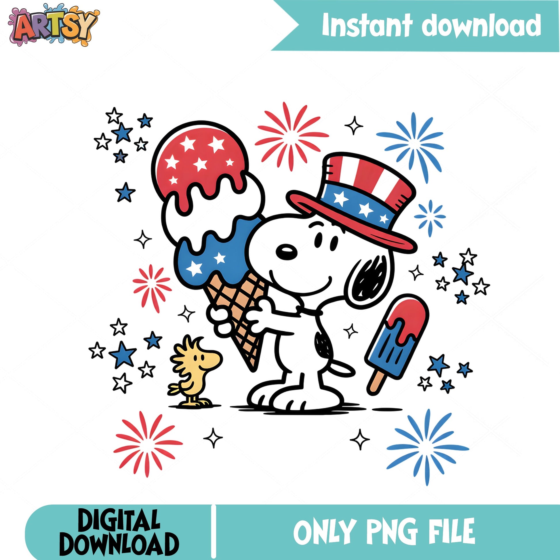 Snoopy 4th Of July PNG, Patriotic Snoopy Ice Cream PNG, Peanuts PNG