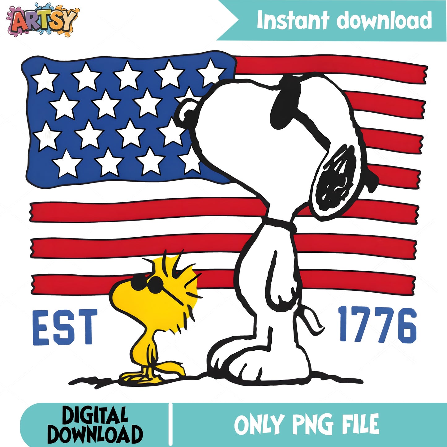 Snoopy And Woodstock 4th Of July PNG, Peanuts PNG, Est 1776 PNG