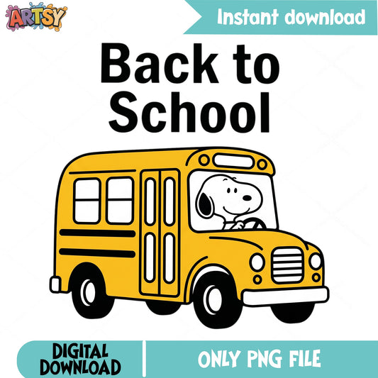 Snoopy Back To School PNG, School Bus Clipart, Peanuts PNG