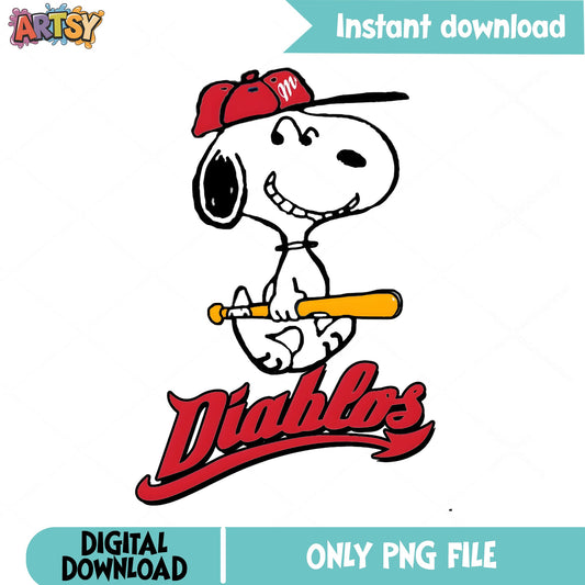 Snoopy Diablos Baseball PNG, Peanuts Baseball PNG, Sport PNG