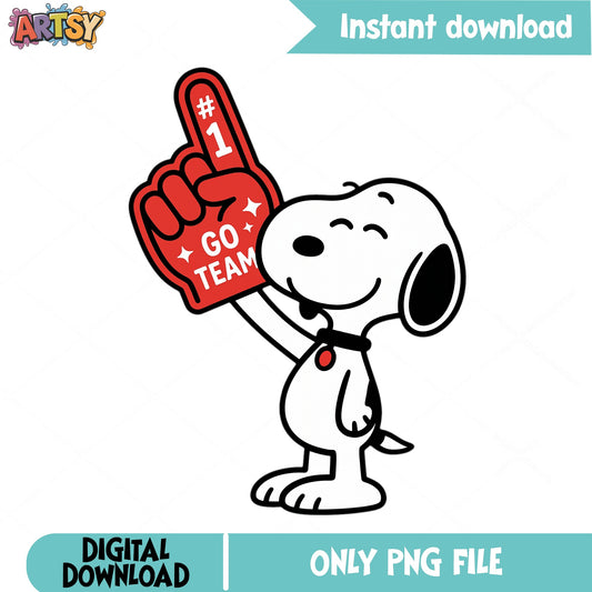 Snoopy Go Team Foam Finger PNG, Peanuts Sports PNG, Game Day PNG