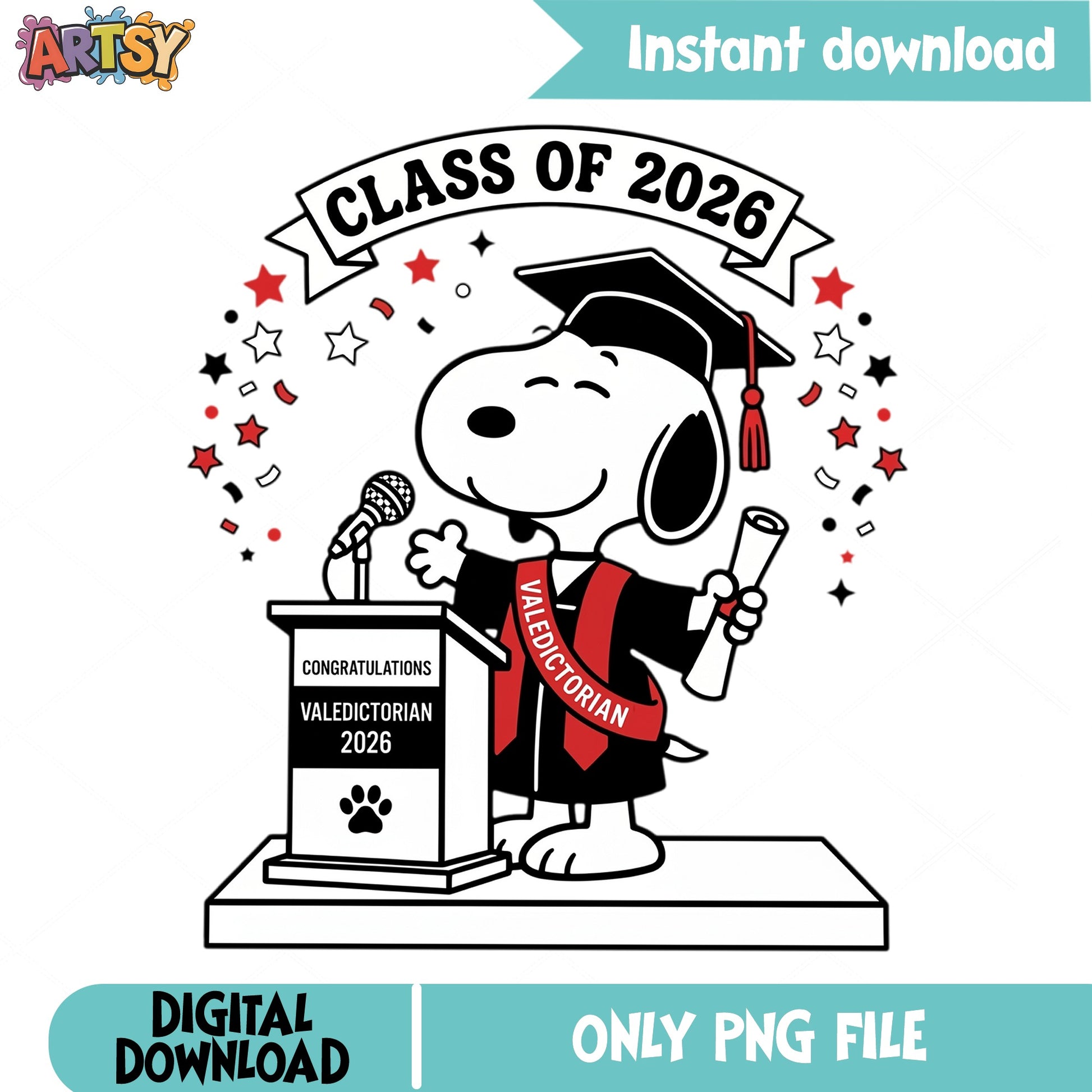 Snoopy Graduation Class Of 2026 PNG, Valedictorian PNG, Peanuts PNG