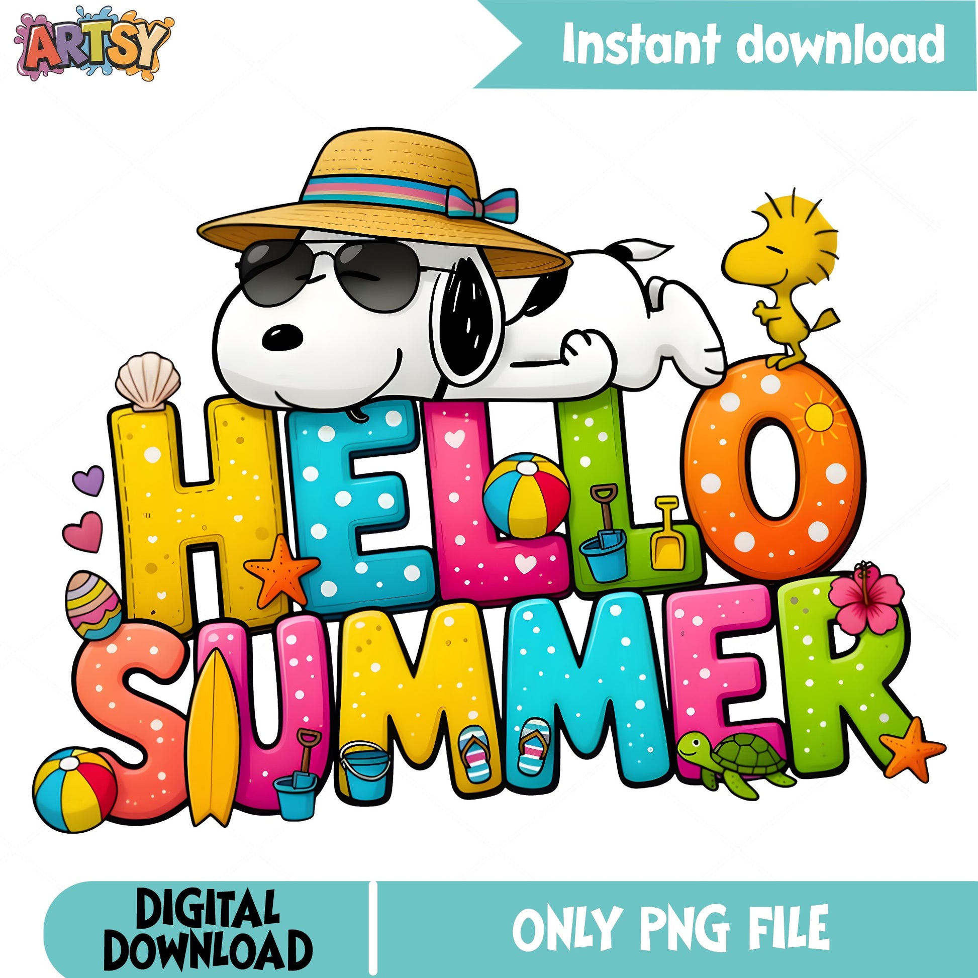Snoopy Hello Summer PNG, Peanuts Summer PNG, Woodstock PNG