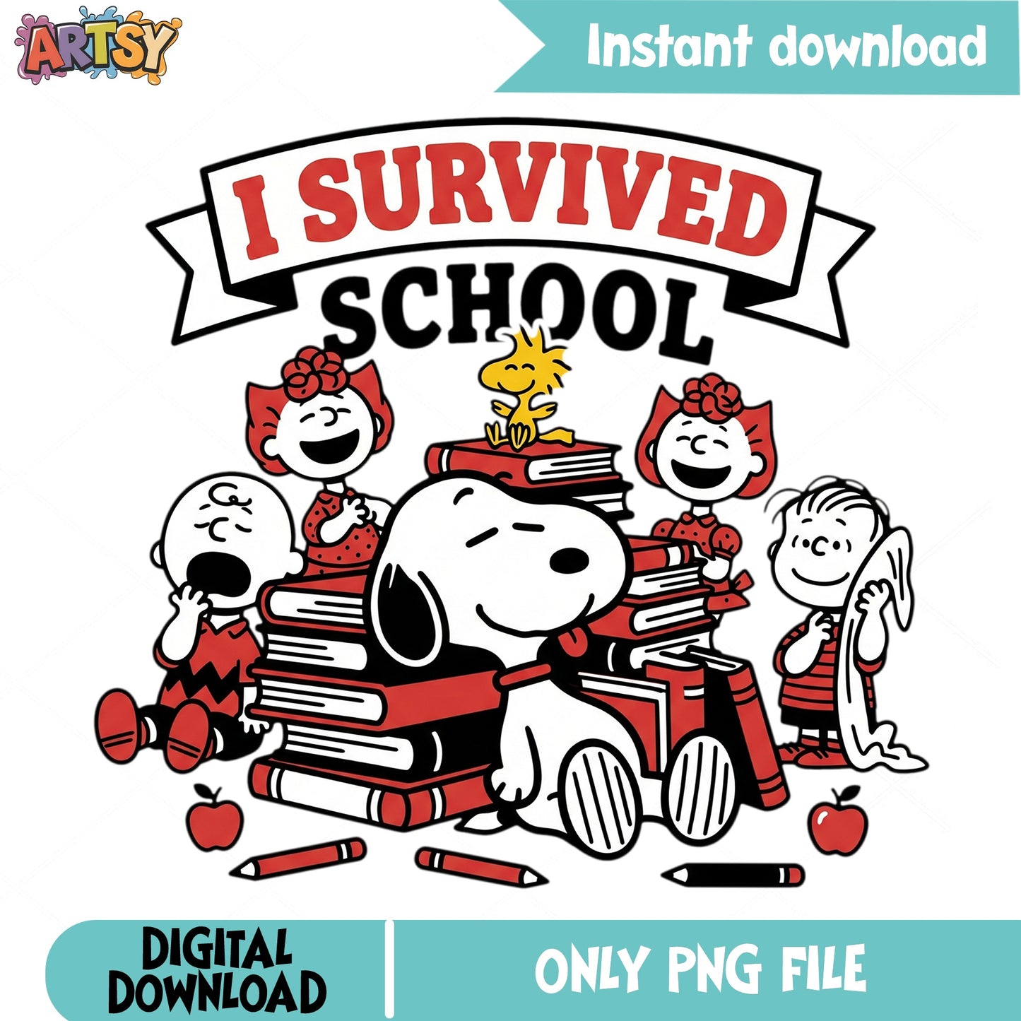 Snoopy I Survived School PNG, Peanuts Back To School PNG, Charlie Brown PNG