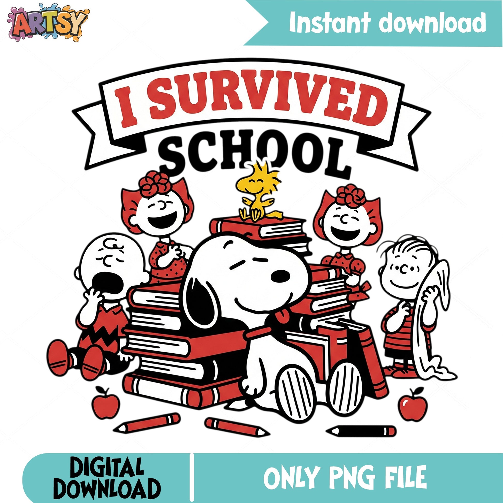 Snoopy I Survived School PNG, Peanuts Back To School PNG, Charlie Brown PNG
