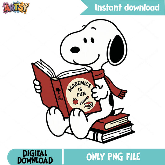 Snoopy Reading Book Academics Is Fun PNG, Peanuts PNG, Back To School PNG