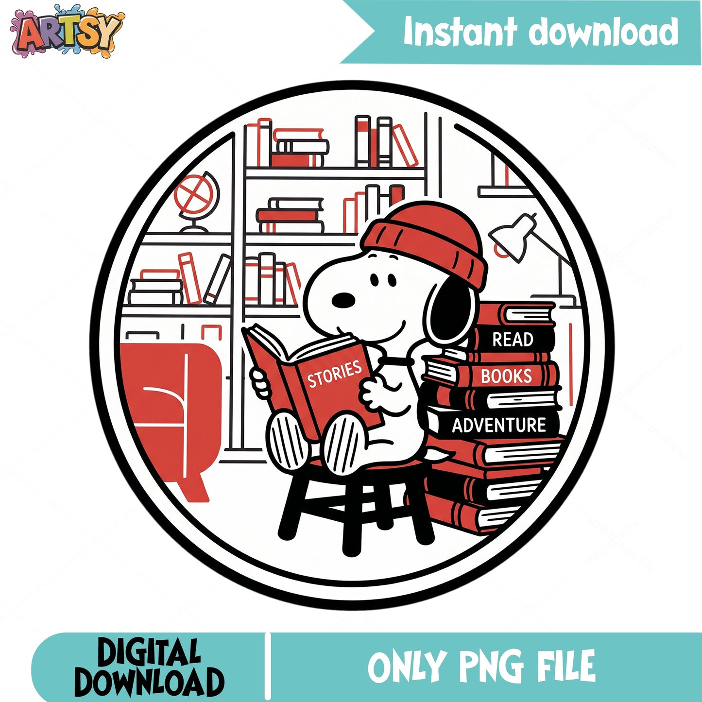 Snoopy Reading Books PNG, Peanuts Book Lover PNG, Read PNG