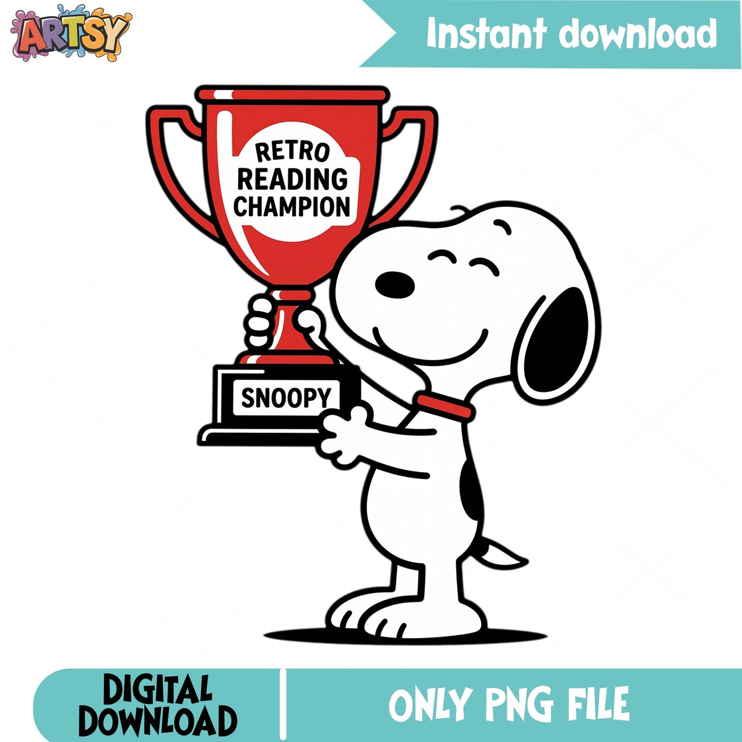 Snoopy Retro Reading Champion PNG, Peanuts PNG, Book Lover PNG