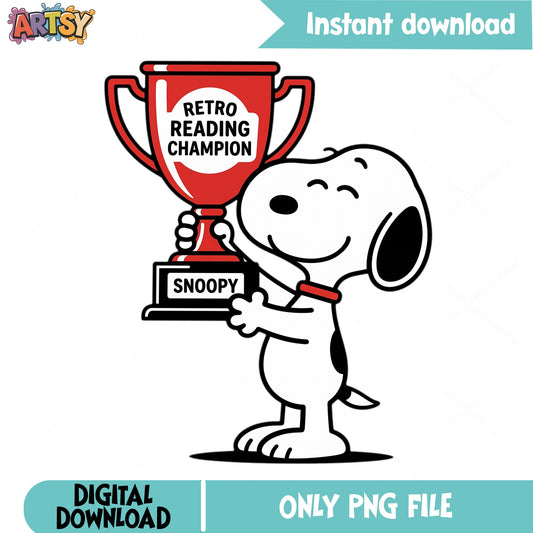 Snoopy Retro Reading Champion PNG, Peanuts PNG, Book Lover PNG