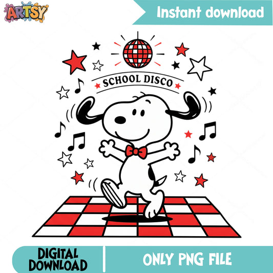 Snoopy School Disco Dancing PNG, Peanuts PNG, Disco Ball PNG