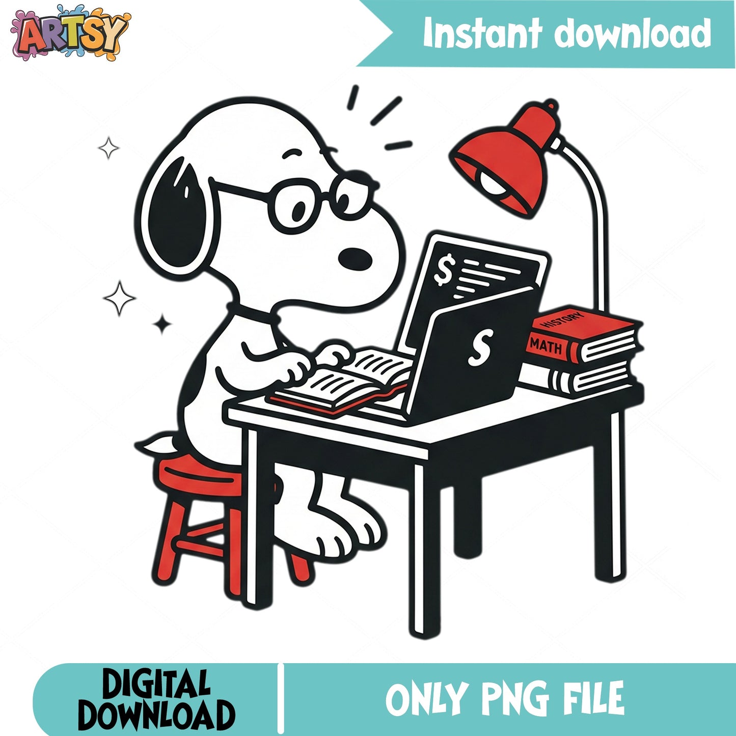Snoopy Student Studying Laptop PNG, Peanuts School PNG, Back To School PNG