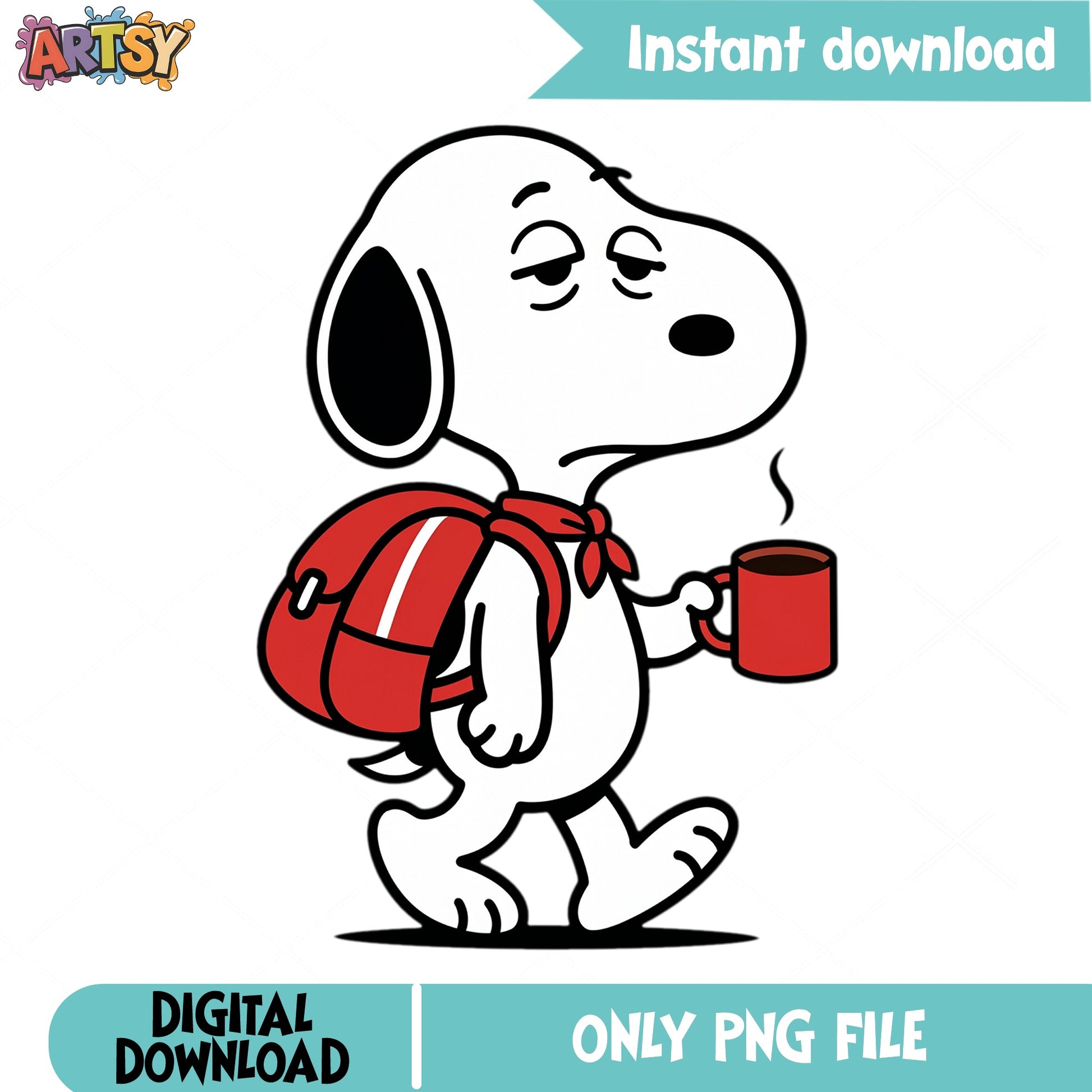 Snoopy With Coffee And Backpack PNG, Peanuts PNG, Back To School PNG