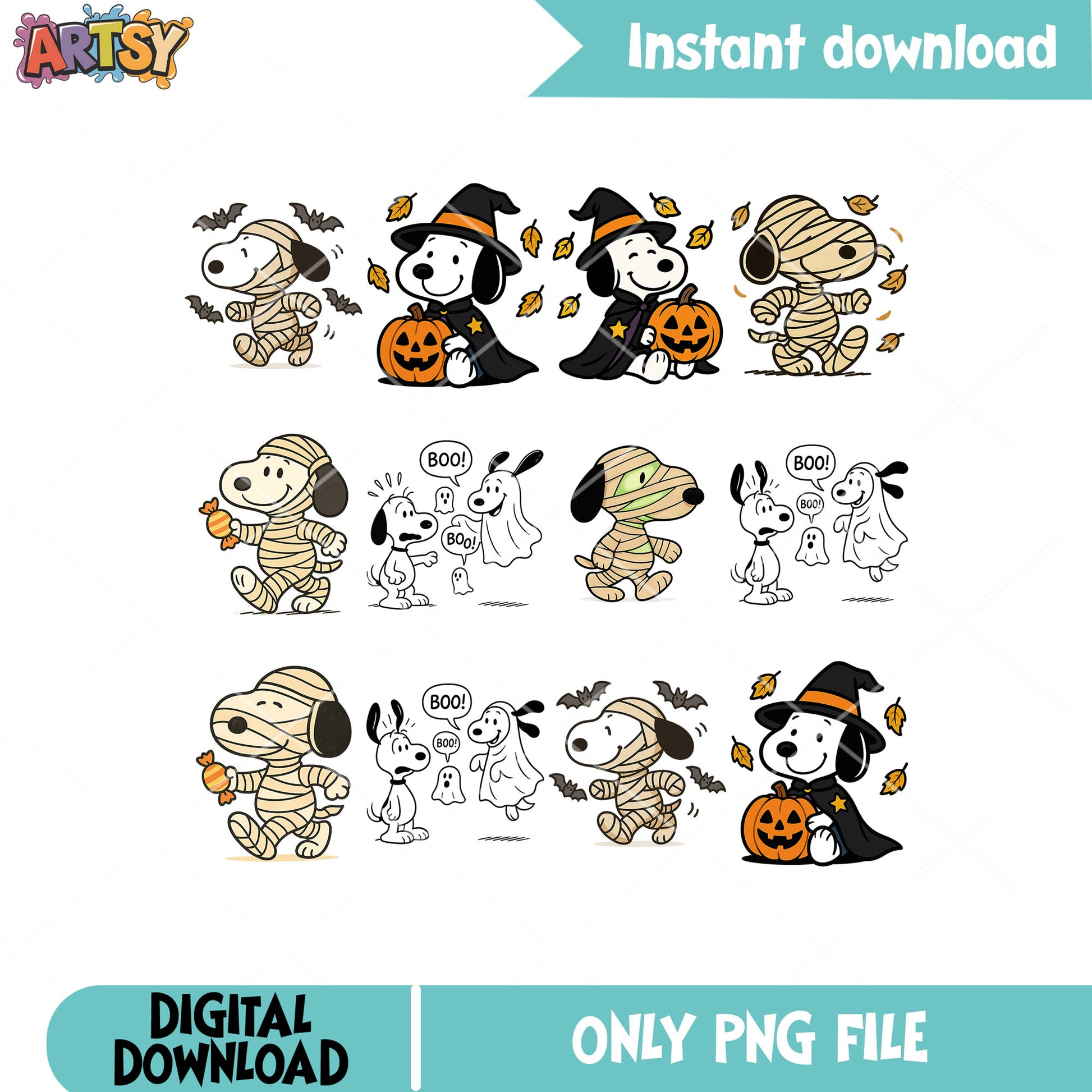 Snoopy pumpkin png bundle, snoopy dog png, halloween snoopy png