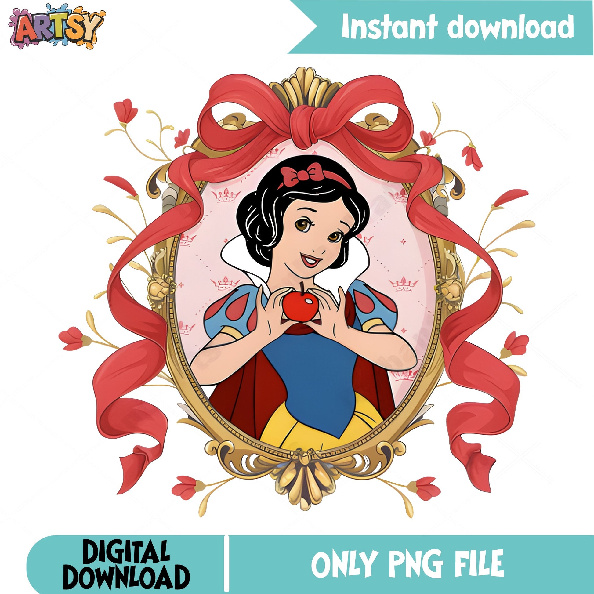 Snow White Disney Princess PNG, Coquette Bow Frame PNG, Disney PNG