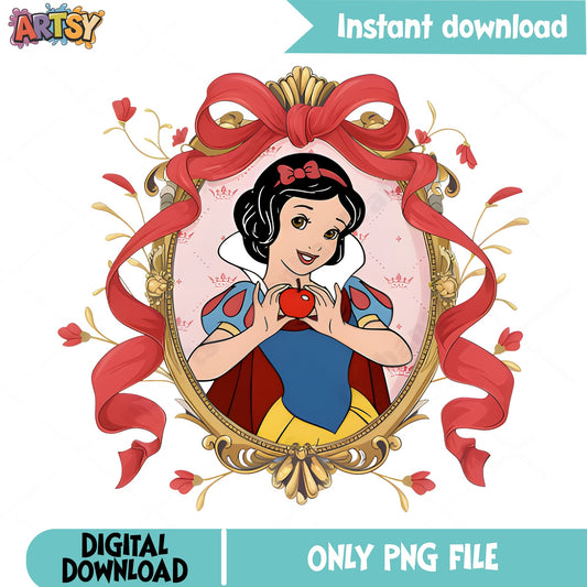 Snow White Disney Princess PNG, Coquette Bow Frame PNG, Disney PNG
