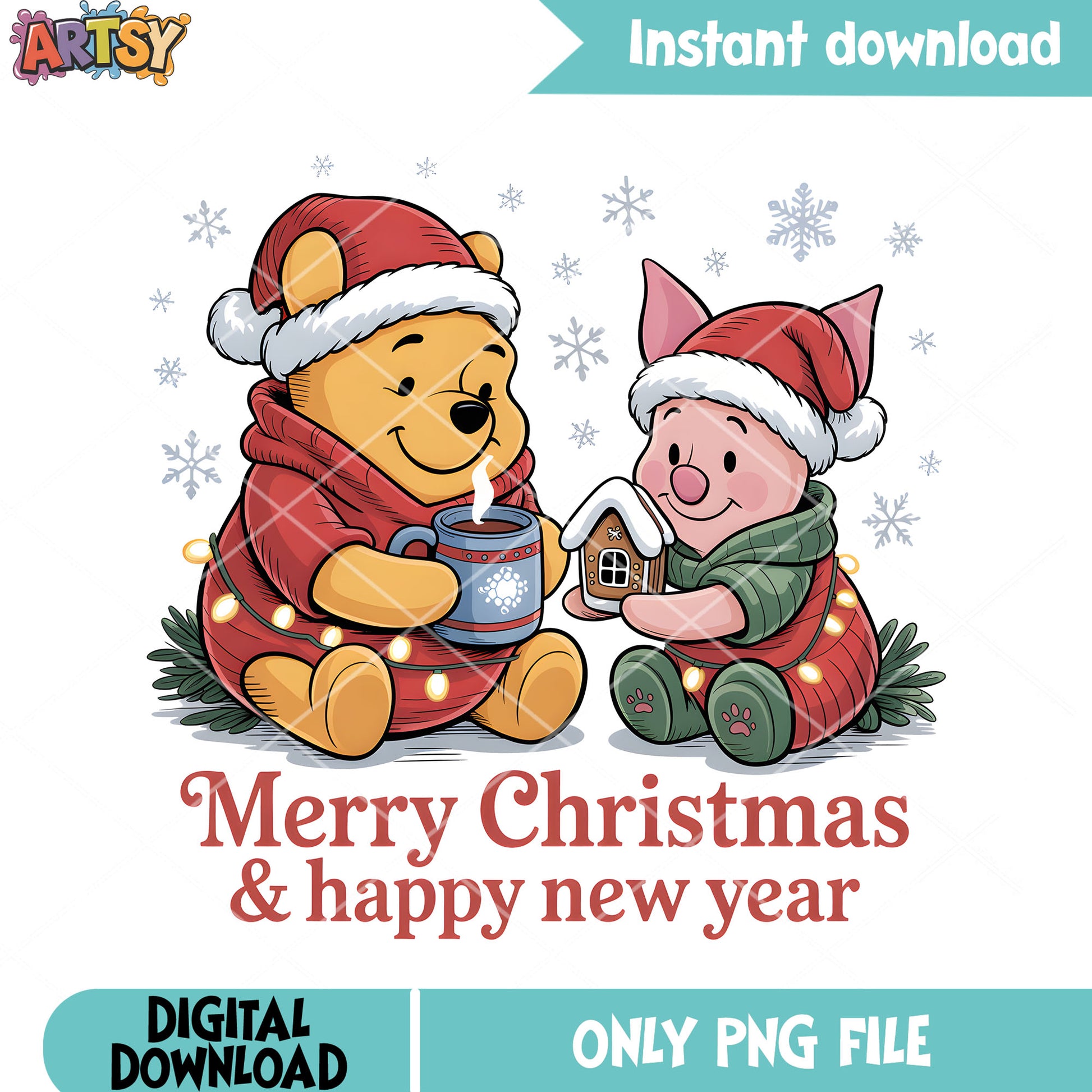 Snow christmas duo friends pooh png, christmas vibes png, pooh bear png