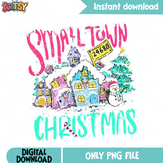 Snowman christmas town png, Small town christmas png, christmas tree png