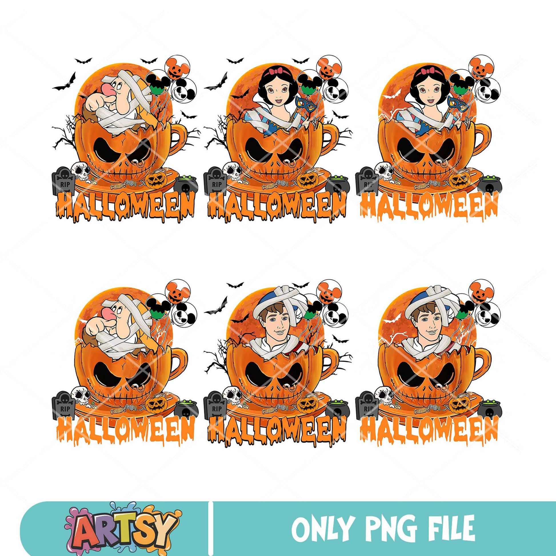 Snow white friends halloween png bundle, snow white png, pumpkin disney png
