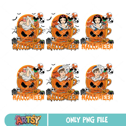 Snow white friends halloween png bundle, snow white png, pumpkin disney png