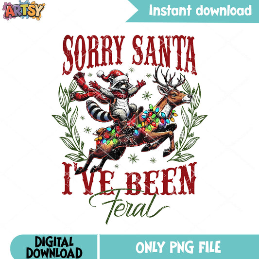 Sorry santa I have been png, raccoon reindeer lights png, garland png