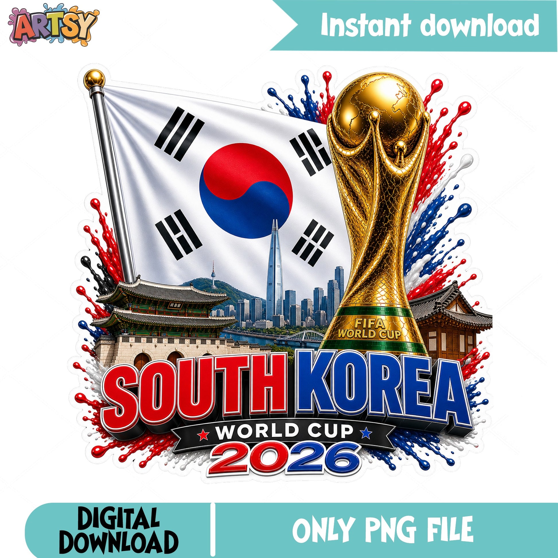 South Korea World Cup 2026 PNG, Soccer Trophy PNG, Korea Flag PNG