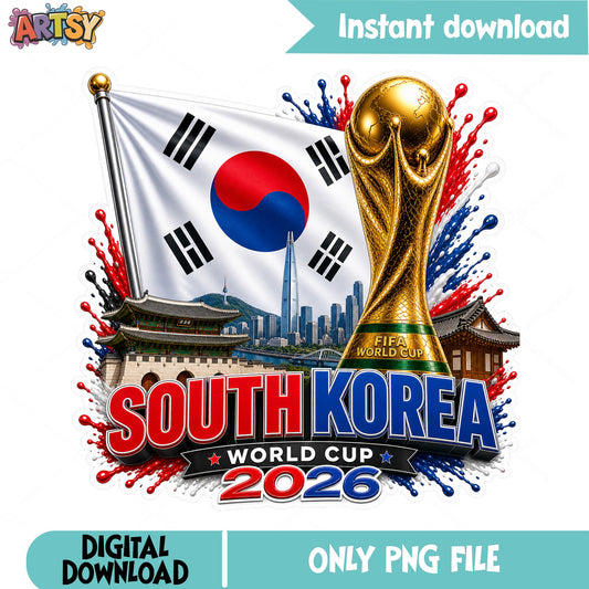 South Korea World Cup 2026 PNG, Soccer Trophy PNG, Korea Flag PNG