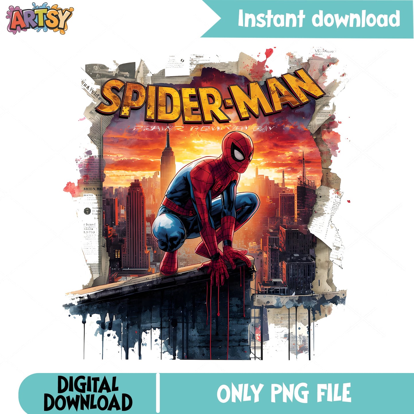 Spider-Man City Skyline Vintage PNG, Marvel Superhero PNG, Spiderman PNG