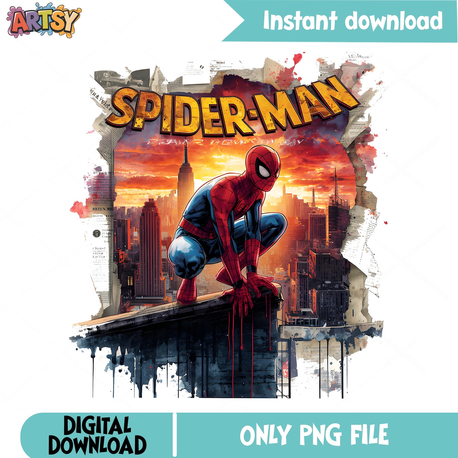 Spider-Man City Skyline Vintage PNG, Marvel Superhero PNG, Spiderman PNG