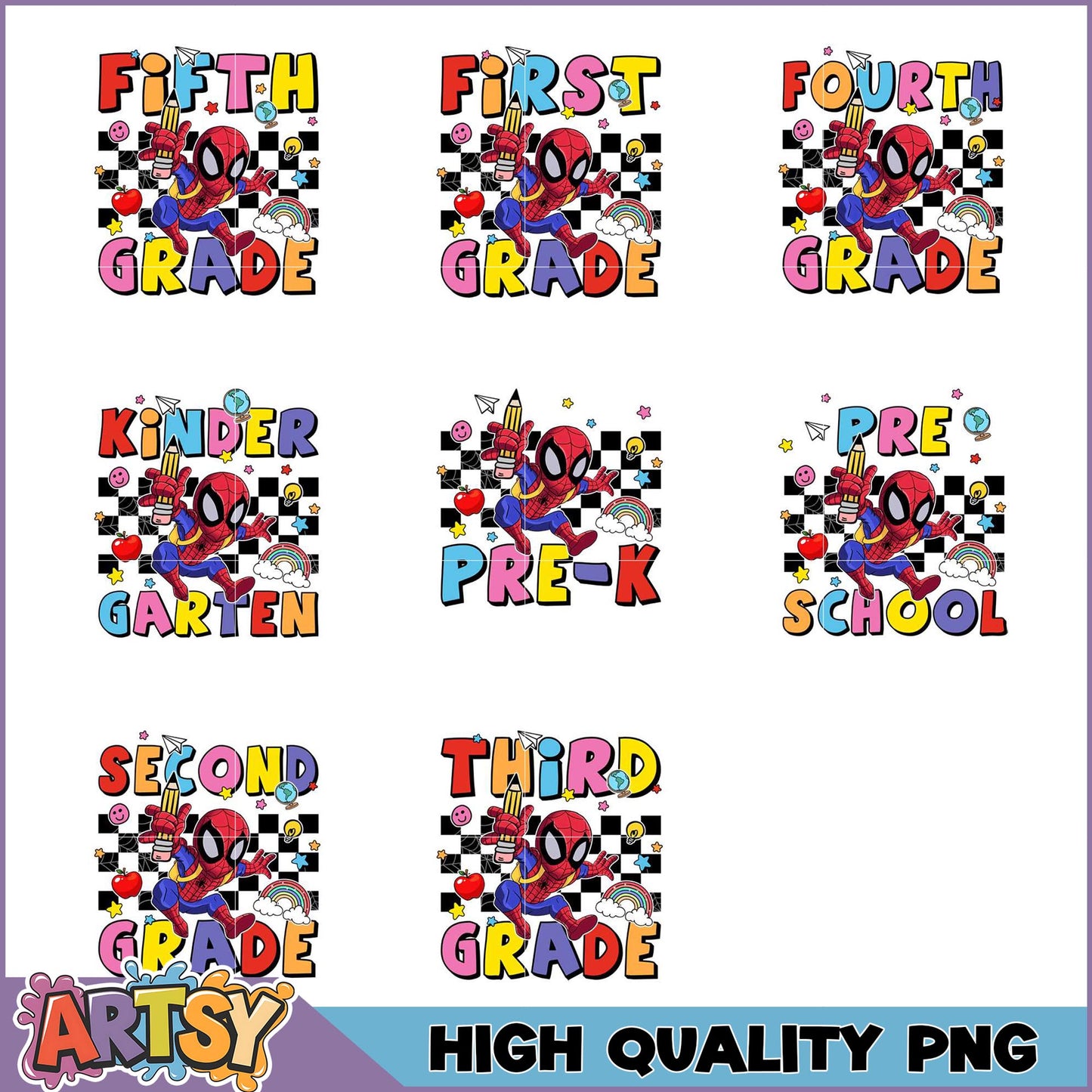Spiderman Back to School PNG Bundle  Preschool to 5th Grade